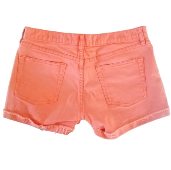 J. Crew Bright Melon Orange Stretch Button Fly Denim Hipslung Shorts Size 4 - Picture 2 of 9